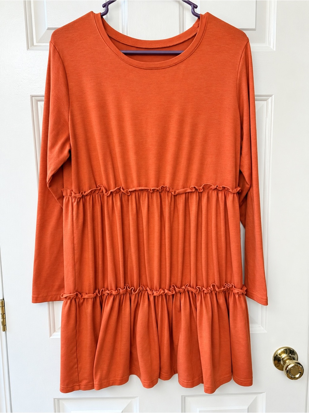 Women's Tiered Long-Sleeve Tunic in Rust Orange